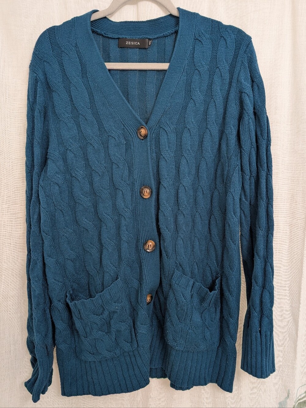 Zesica Teal Cable Knit Button Front Cardigan Sweater XL